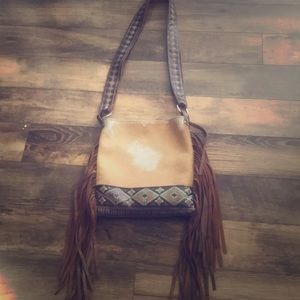 Leather fringe crossbody purse